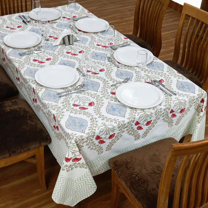 Natural Hand Block Printed White Red Tablecloth For Dinning Decor - My Store
