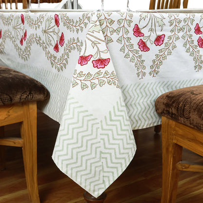 Natural Hand Block Printed White Red Tablecloth For Dinning Decor - My Store
