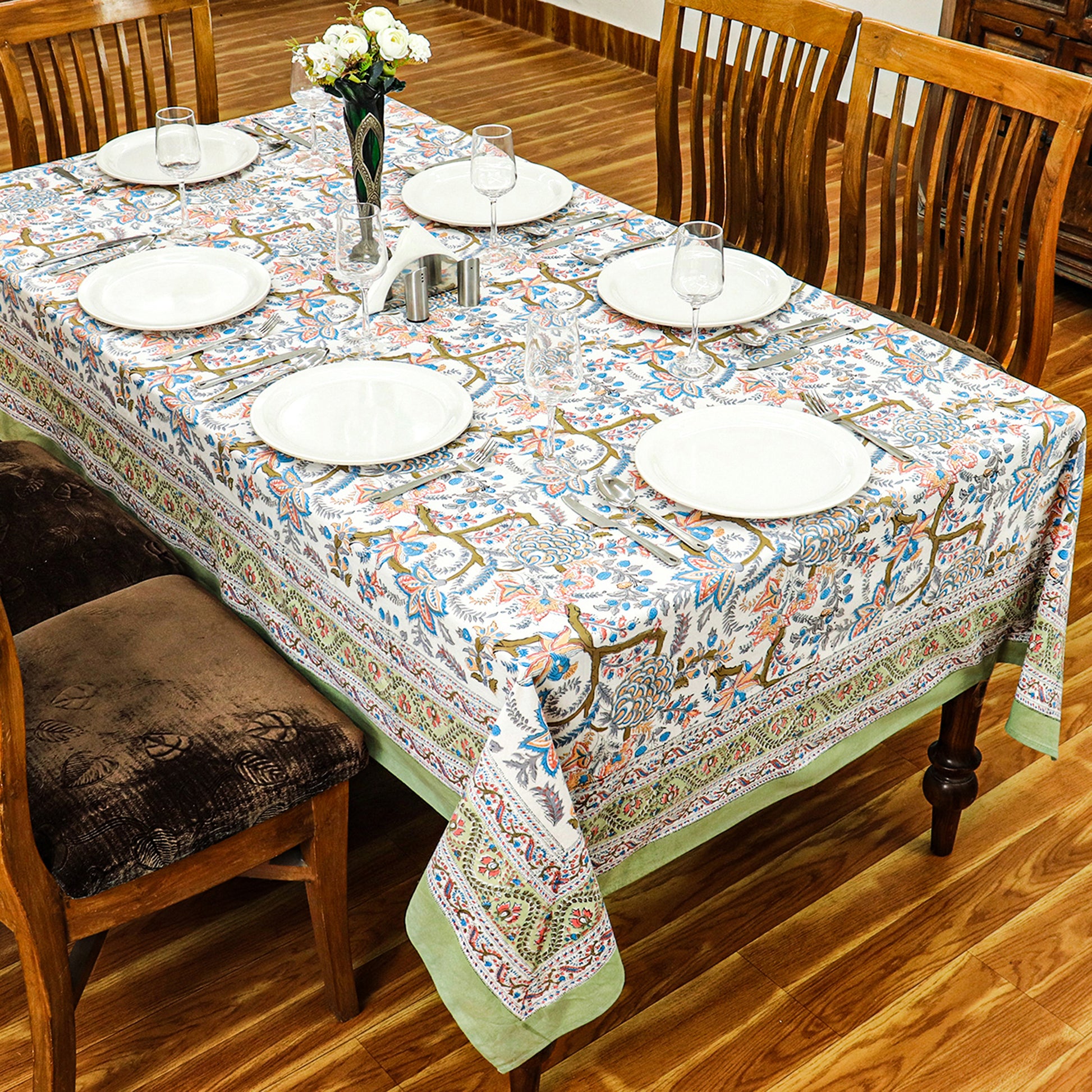 Multicolor Rectangle Tablecloth - Dining Table Linen - Cotton Table Cover - My Store