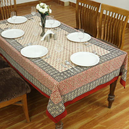 Indian Handmade Block Printed Cotton Red and Black Rectangle Tablecloth - My Store
