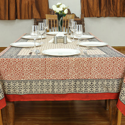 Indian Handmade Block Printed Cotton Red and Black Rectangle Tablecloth - My Store