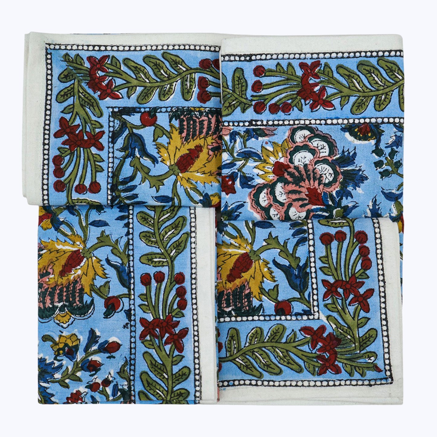 Blue and Red Hand Block Printed Cotton Napkins Set Of 4 - My Store