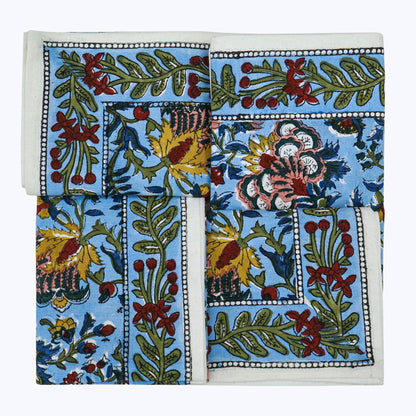 Blue and Red Hand Block Printed Cotton Napkins Set Of 4 - My Store