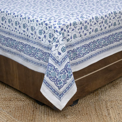 Cotton Bedsheet – Hand Block Floral Print – Blue & White – King, Queen, Twin Sizes - My Store