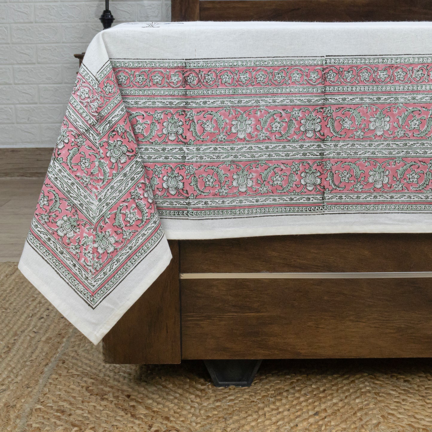 Cotton Bedsheet – Hand Block Floral Print – White & Pink – King, Queen, Twin Sizes - My Store