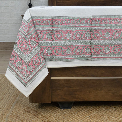 Cotton Bedsheet – Hand Block Floral Print – White & Pink – King, Queen, Twin Sizes - My Store