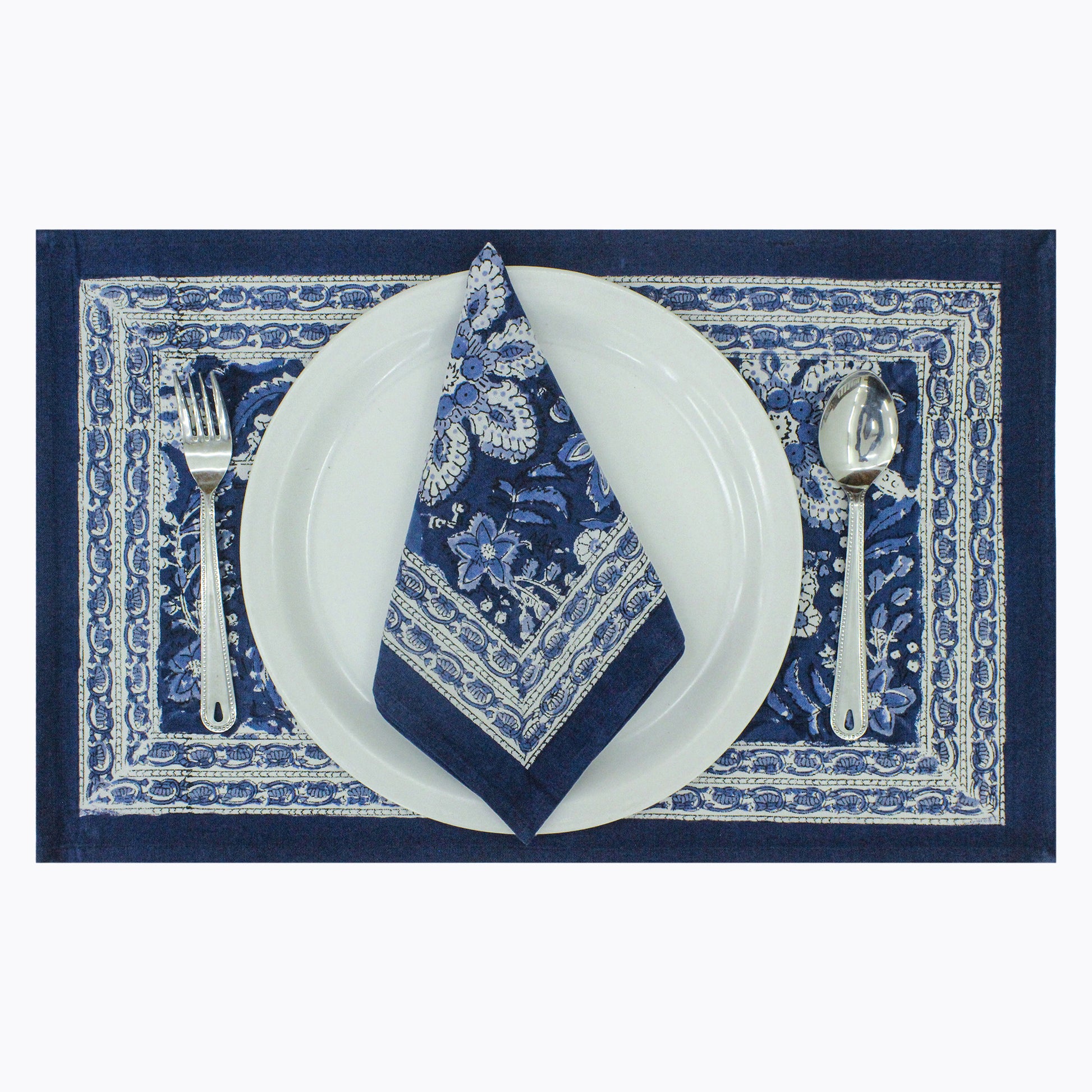 Block Printed Cotton Floral Pattern for Wedding Set Of 4 Napkins - My Store