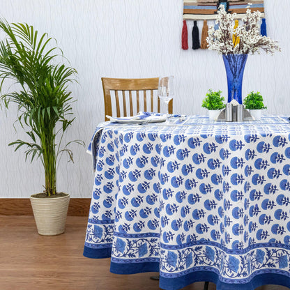 Blue & White Round Tablecloth, Custom Size Table Linens - My Store