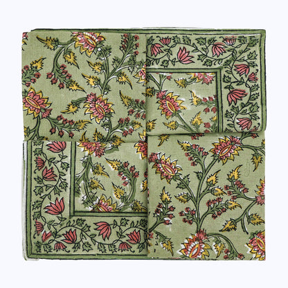 Green and Red Hand Block Printed Cotton Napkins Set Of 4 - My Store