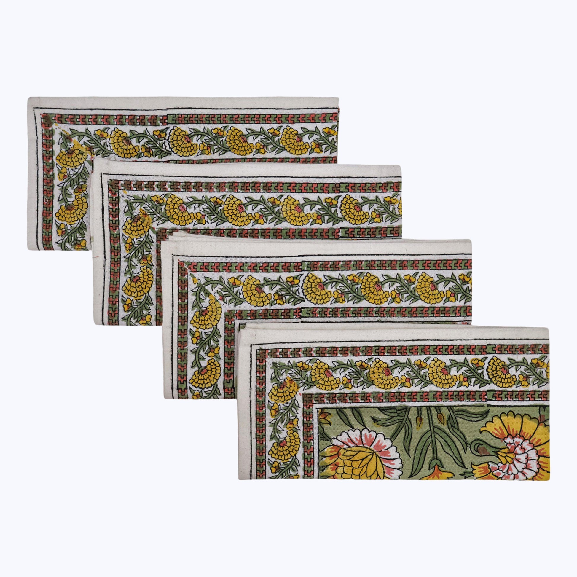 Floral Handmade Block Print Cotton Napkins Set Of 4 - My Store