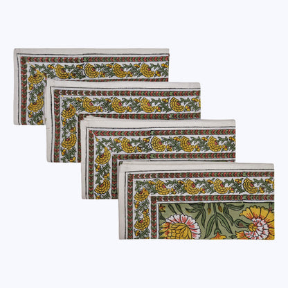 Floral Handmade Block Print Cotton Napkins Set Of 4 - My Store