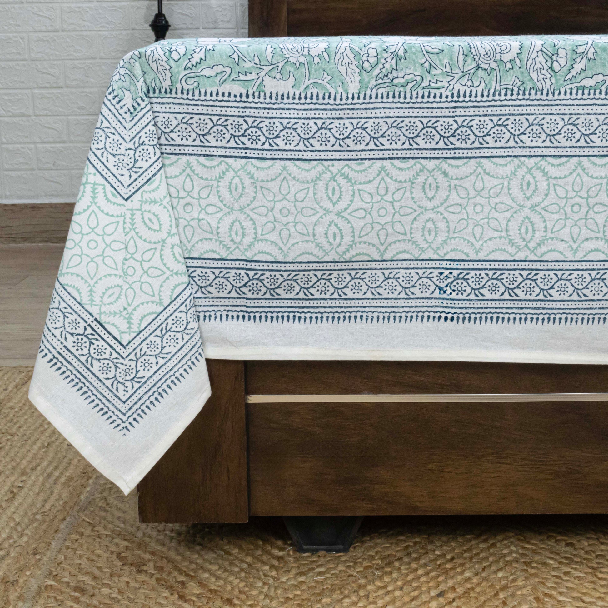 Cotton Bedsheet – Hand Block Floral Print – Blue & White – King, Queen, Twin Sizes - My Store