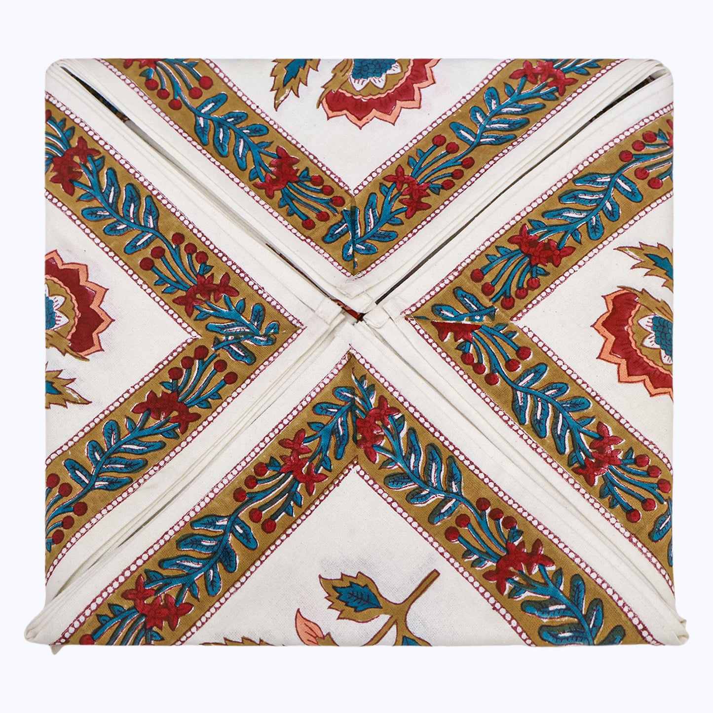 Red and White Hand Block Printed Cotton Napkins Set Of 4 - My Store