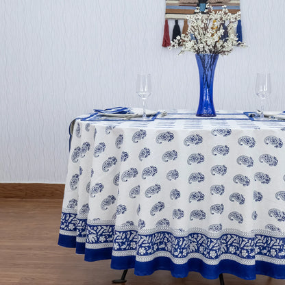 Indian Block Print Round Table Cover, Blue Floral Round Tablecloth - My Store