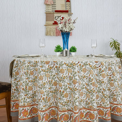 Grey and White Floral Block Printed Table Cloth For Valentine Decor - My Store