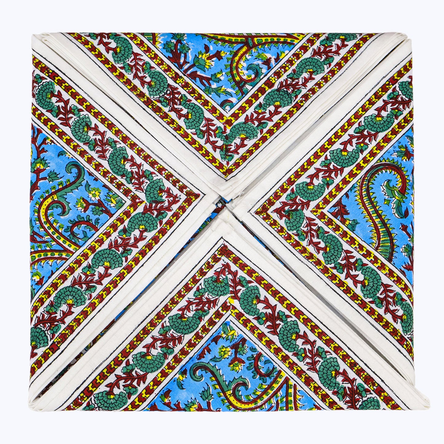 Blue and Yellow Hand Block Printed Cotton Napkins Set Of 4 - My Store