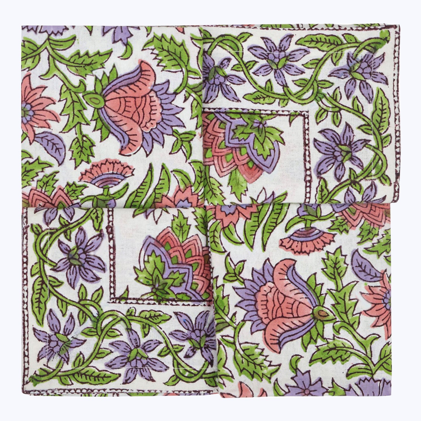 Purple and Green Hand Block Printed Cotton Napkins Set Of 4 - My Store