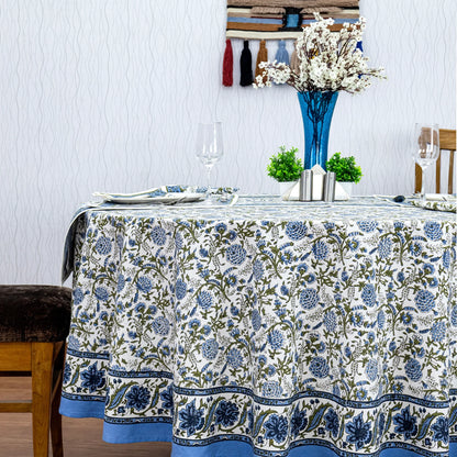 Blue & White Round Tablecloth, Dining Table Decor, Block Printed Mats, Valentine Gifts - My Store