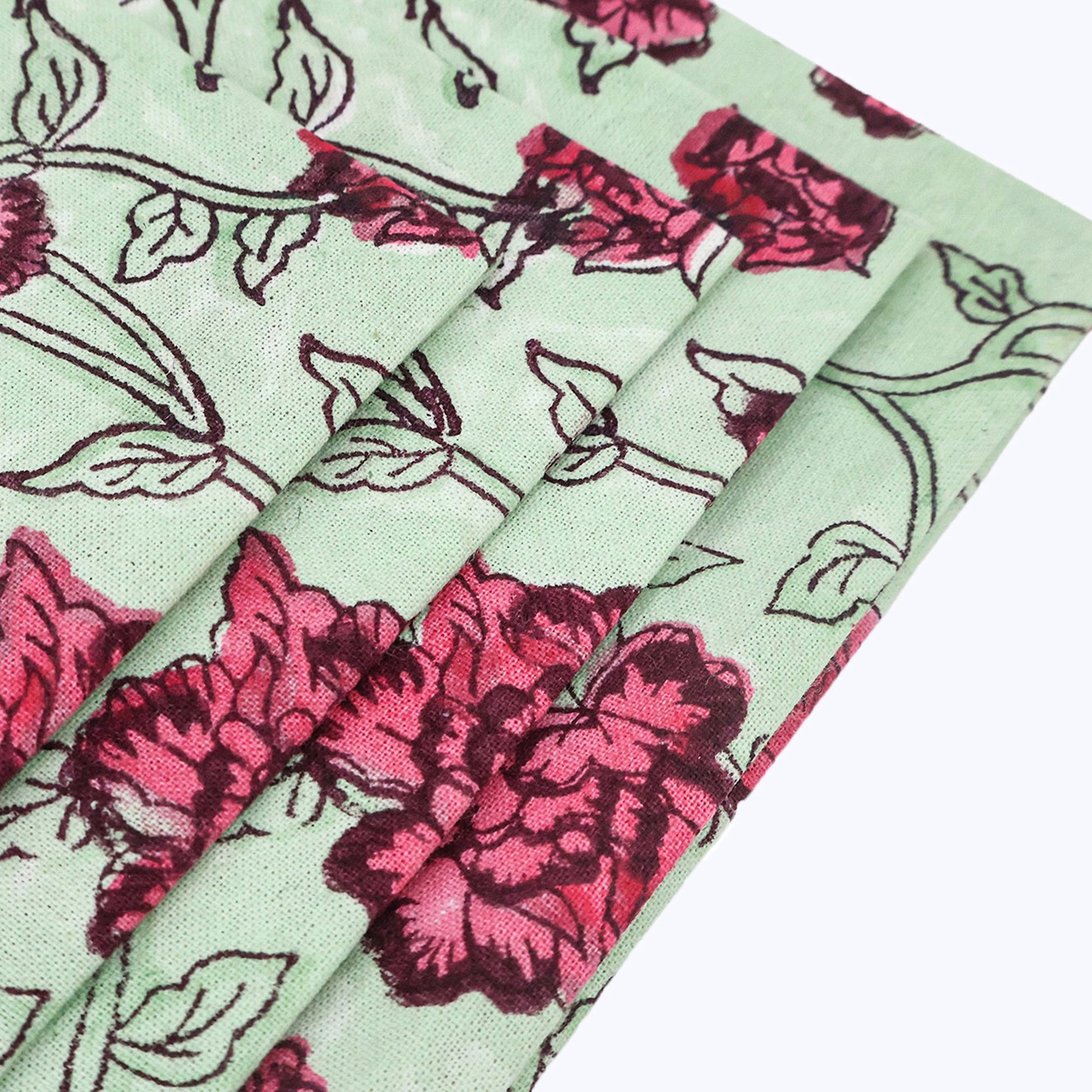 Pink and Green Handmade Block Printed Cotton Napkins Set Of 4 - My Store