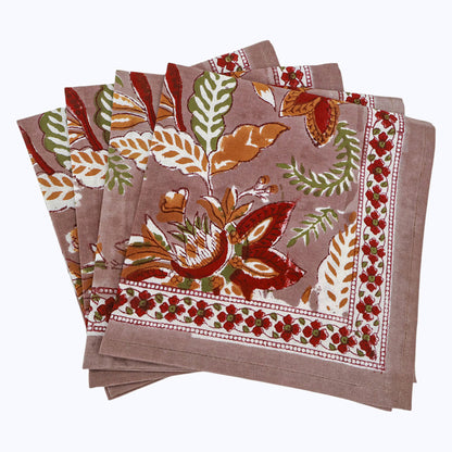 Indian Handmade Block Printed Cotton Napkins Set Of 4 Pieces - My Store