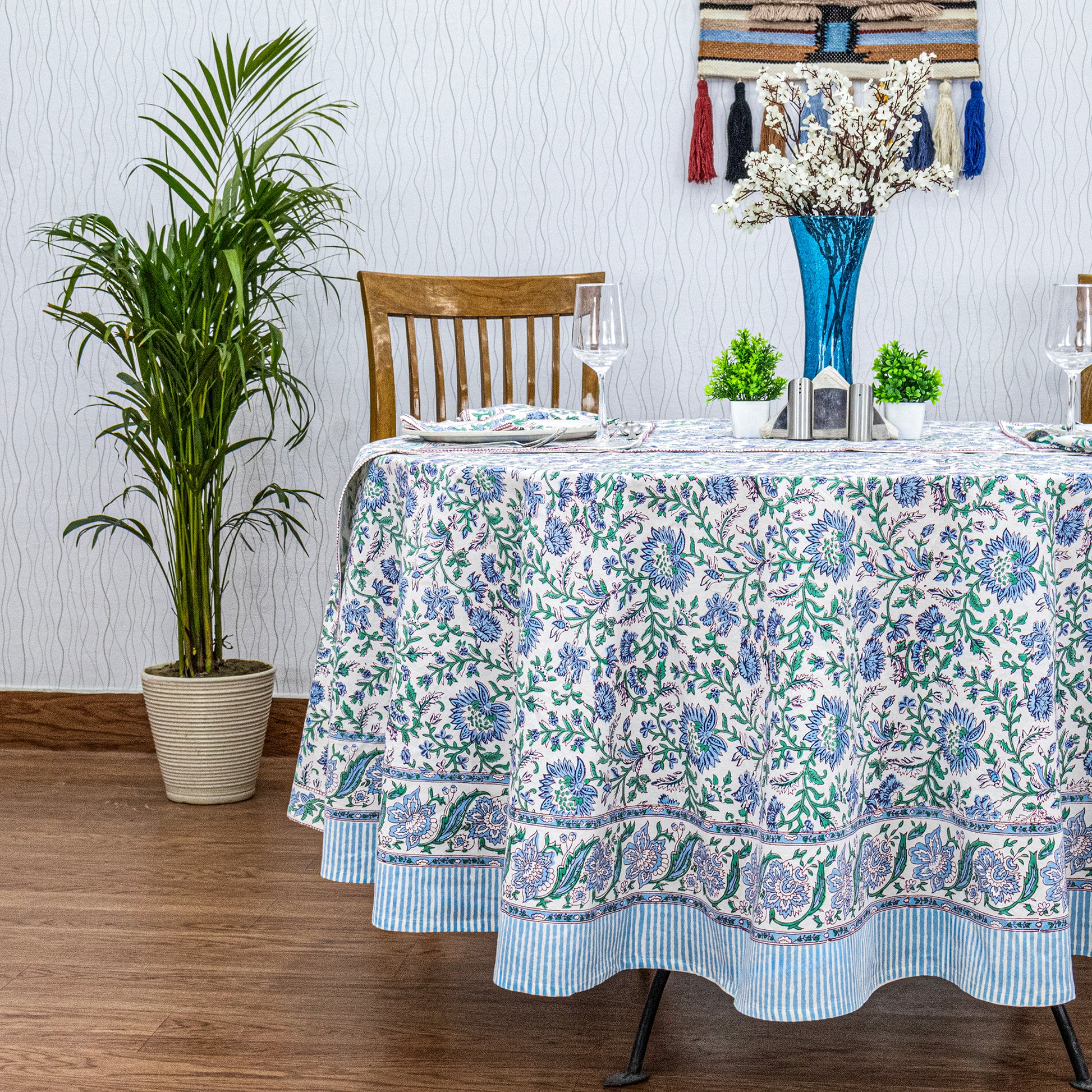 Indian Handmade Block Printed Cotton Round Tablecloth - My Store