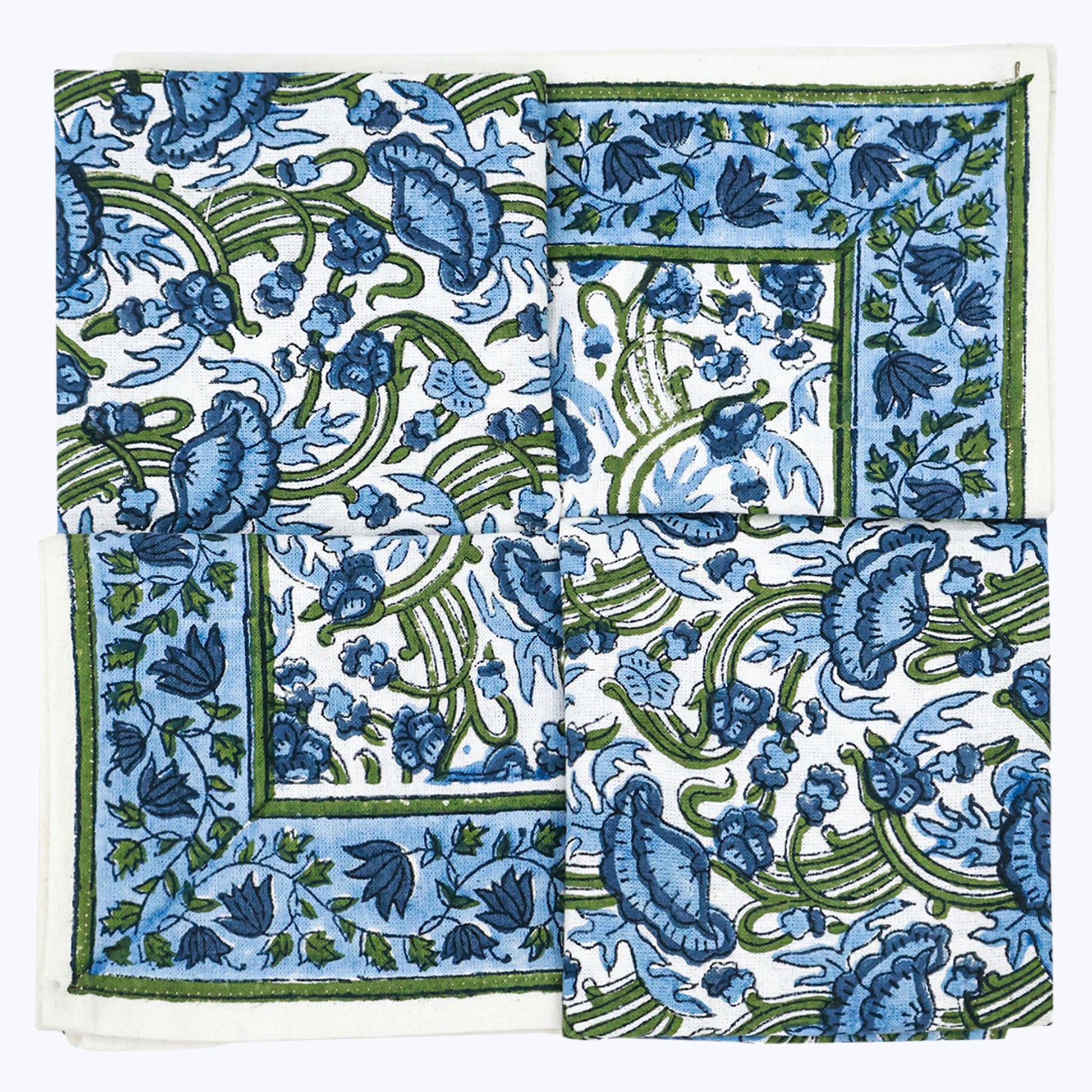 Blue and Green Handmade Block Printed Cotton Napkins Set Of 4 - My Store