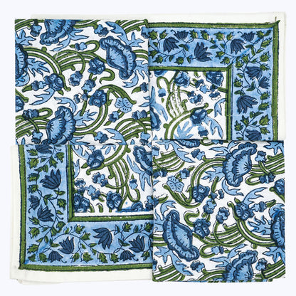 Blue and Green Handmade Block Printed Cotton Napkins Set Of 4 - My Store