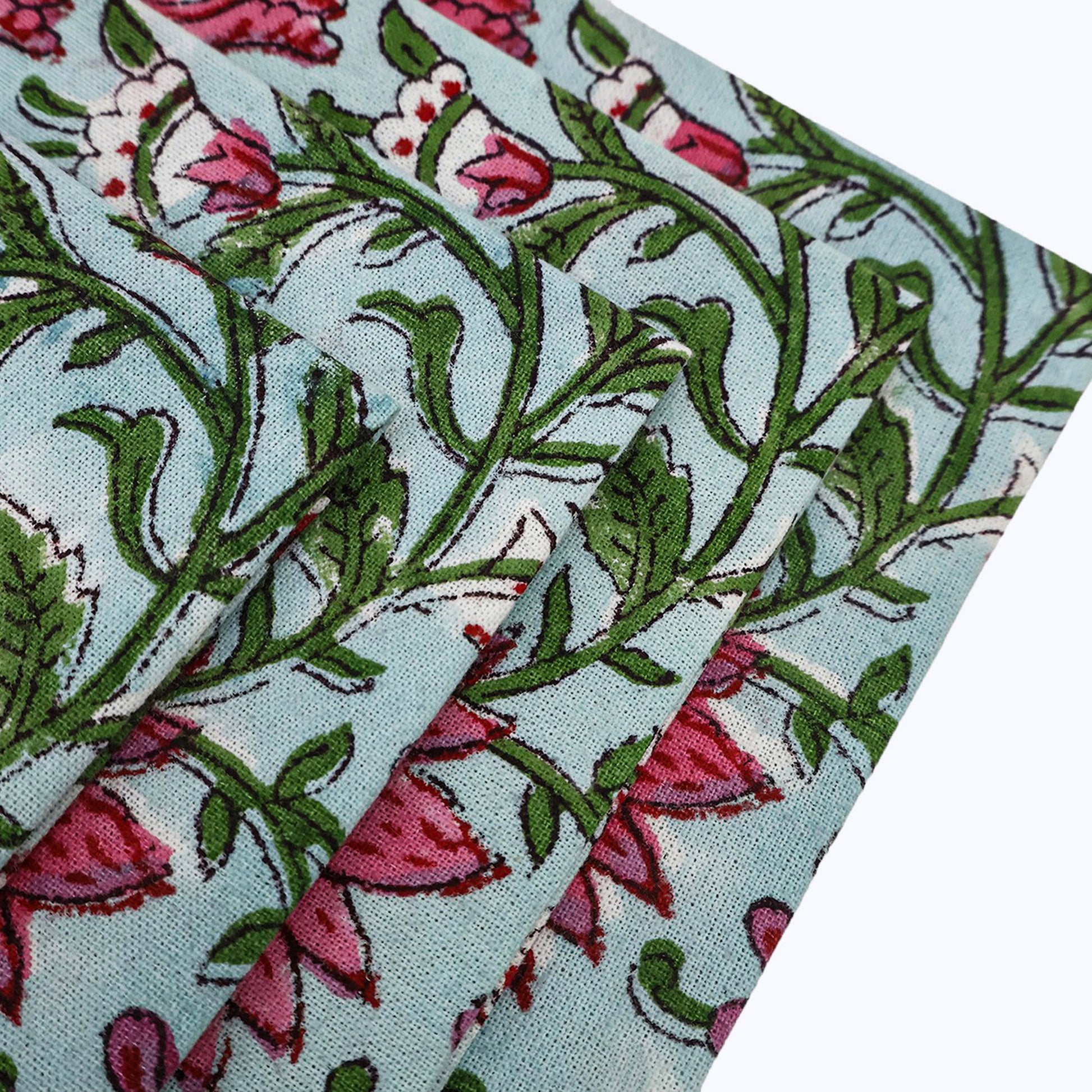 Red Withe Green Handmade Block Printed Cotton Napkins Set Of 4 - My Store