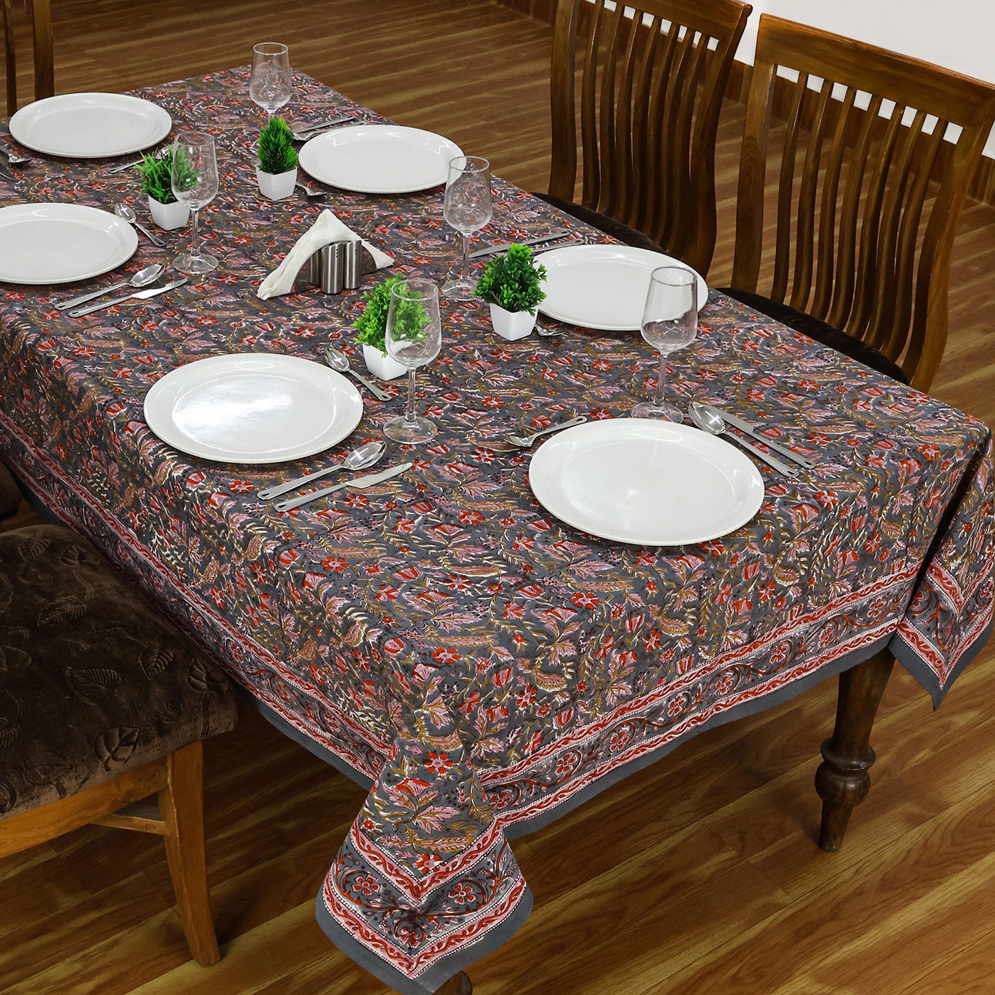 Hand Block Printed Floral Pattern Rectangle Dinning Tablecloth - My Store