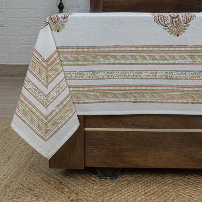 Cotton Bedsheet – Hand Block Floral Print – White & Green – King, Queen, Twin Sizes - My Store