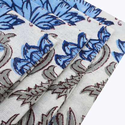 Blue and White Hand Block Printed Cotton Napkins Set Of 4 - My Store