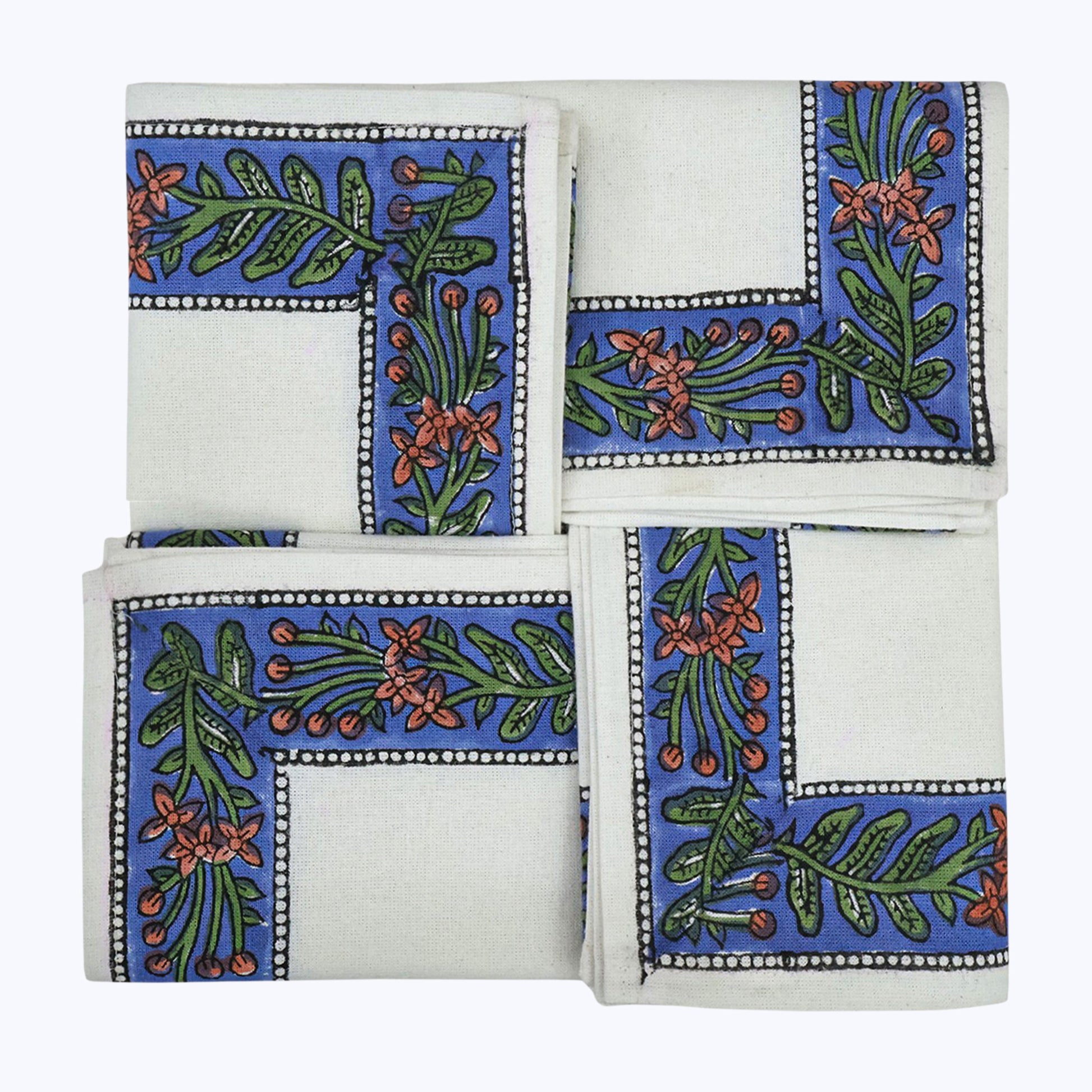 Purple and White Hand Block Printed Cotton Napkins Set Of 4 - My Store