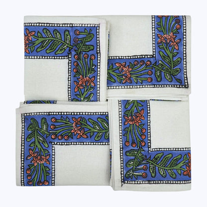 Purple and White Hand Block Printed Cotton Napkins Set Of 4 - My Store