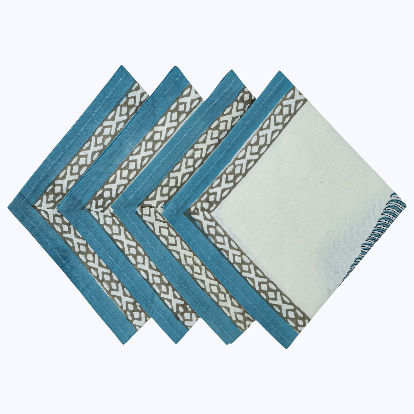 Indian Handmade Block Printed Cotton Blue and White Napkins Set Of 4 - My Store
