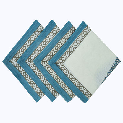 Indian Handmade Block Printed Cotton Blue and White Napkins Set Of 4 - My Store
