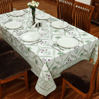 Green and Yellow Floral Table Cloth, Block Print Table Cover - My Store