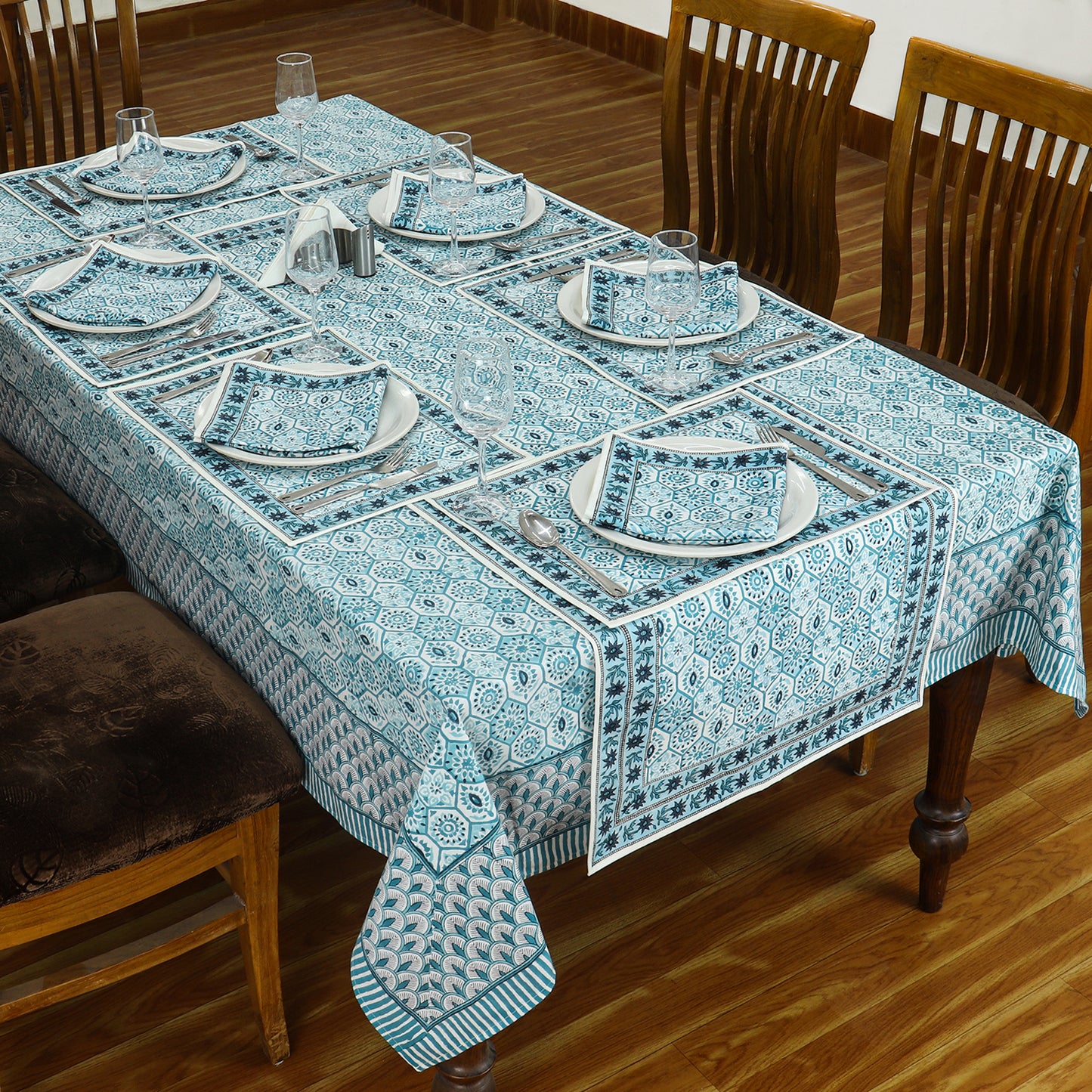 Rectangle Block Printed Cotton Table Cover - Dinning Decoration Table Linens - My Store