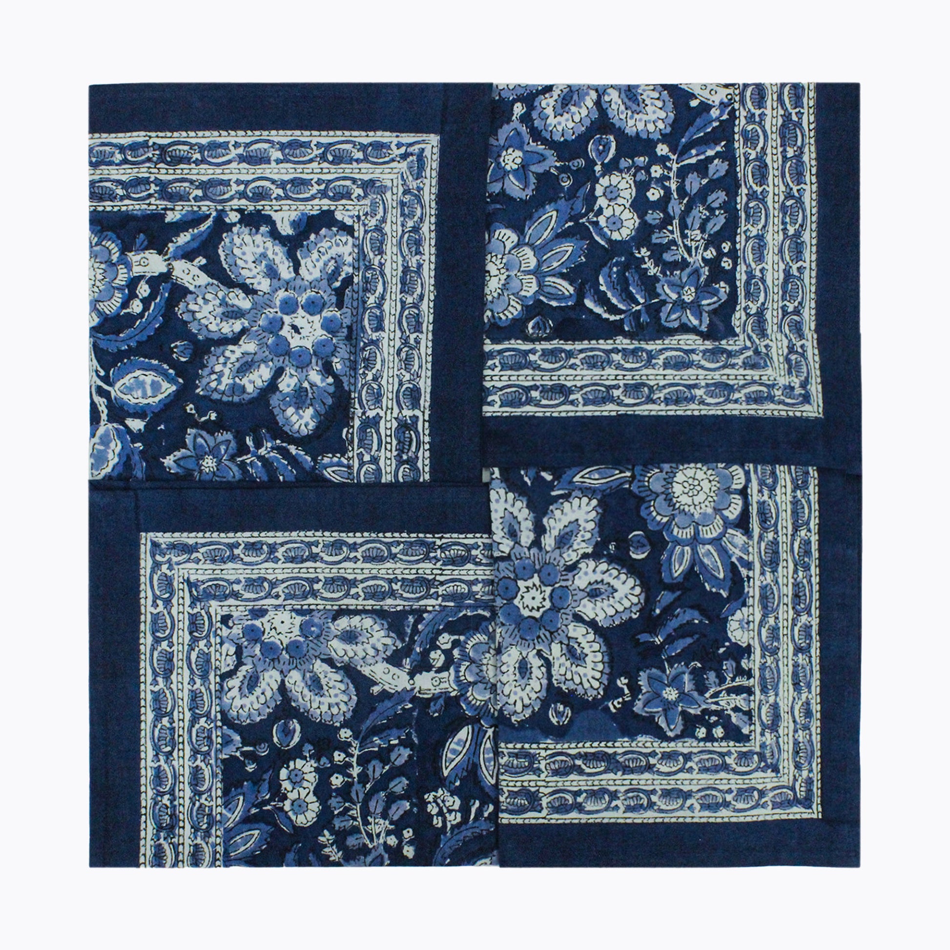 Block Printed Cotton Floral Pattern for Wedding Set Of 4 Napkins - My Store