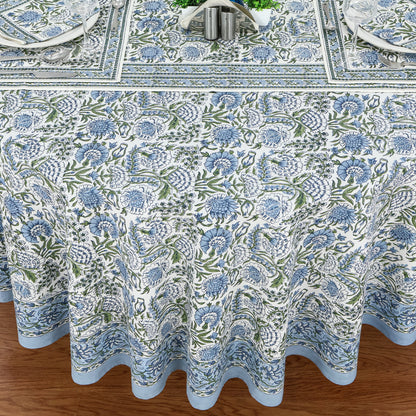 Blue and White Floral Table Cloth - Luxury Round Table Cloth - Valentine Table Cover - My Store