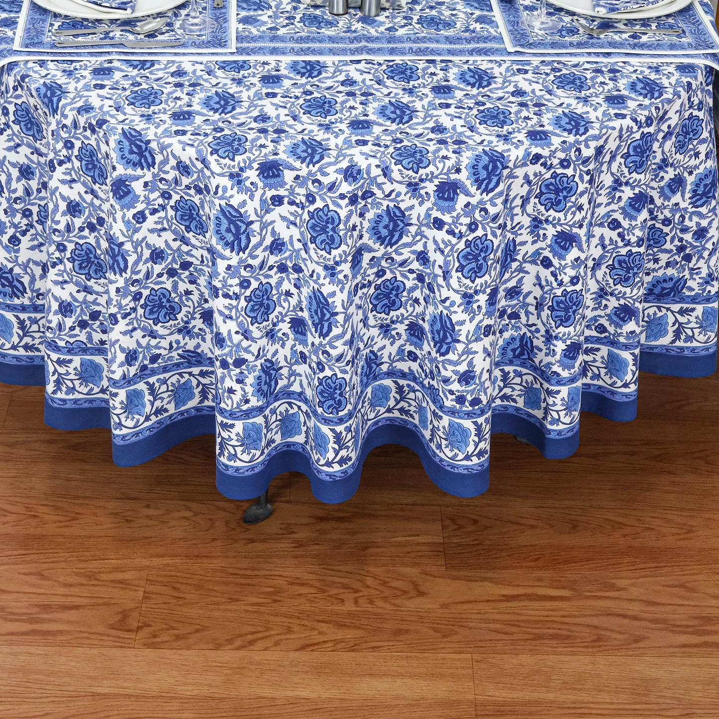 Block Printed Round Tablecloth, Indian Floral Printed Round Table Cover - My Store