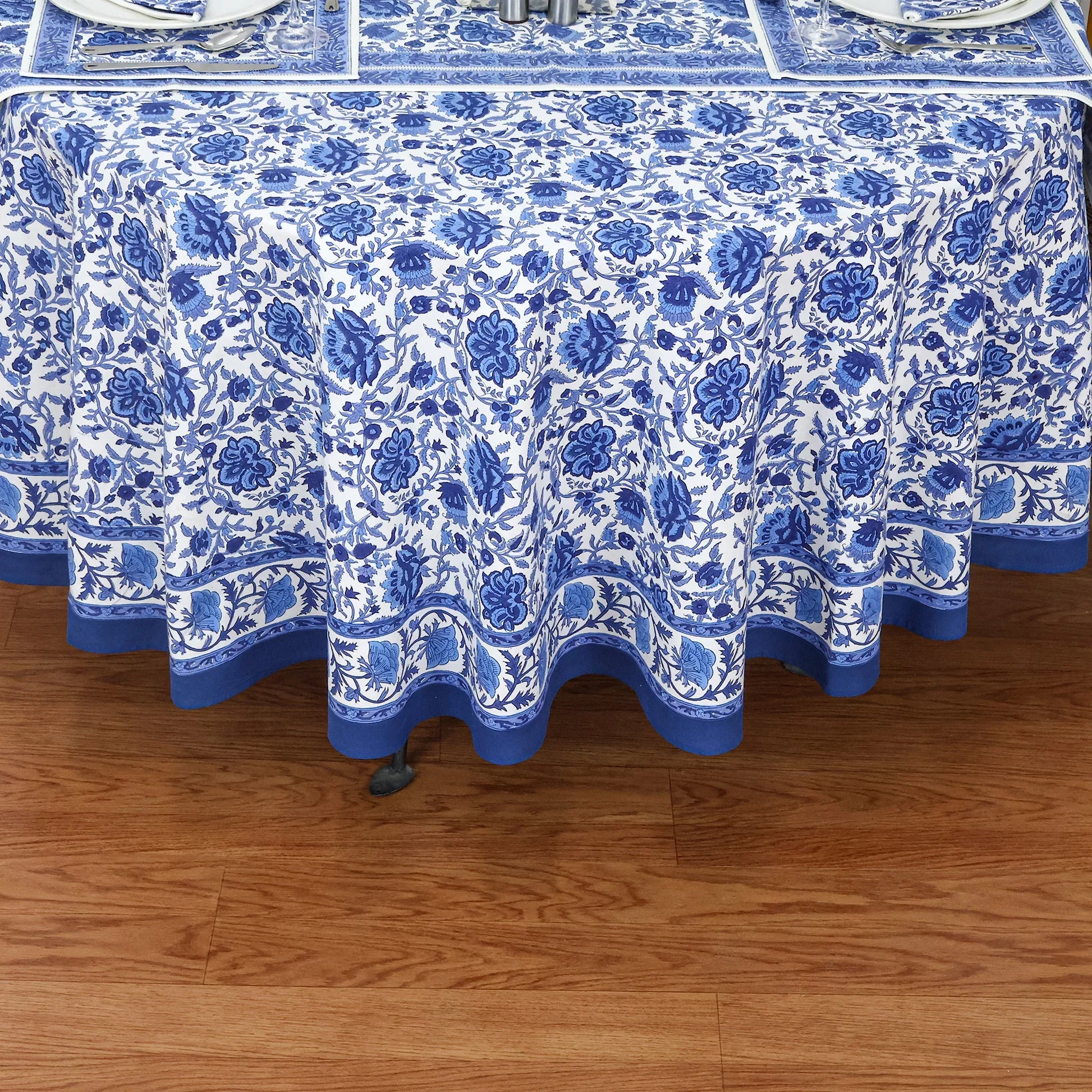 Block Printed Round Tablecloth, Indian Floral Printed Round Table Cover - My Store