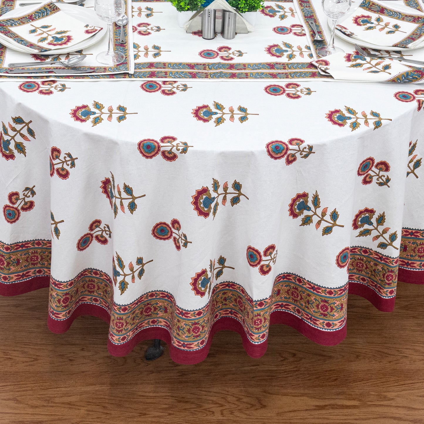 Floral Handmade Block Printed Cotton Tablecloth - My Store