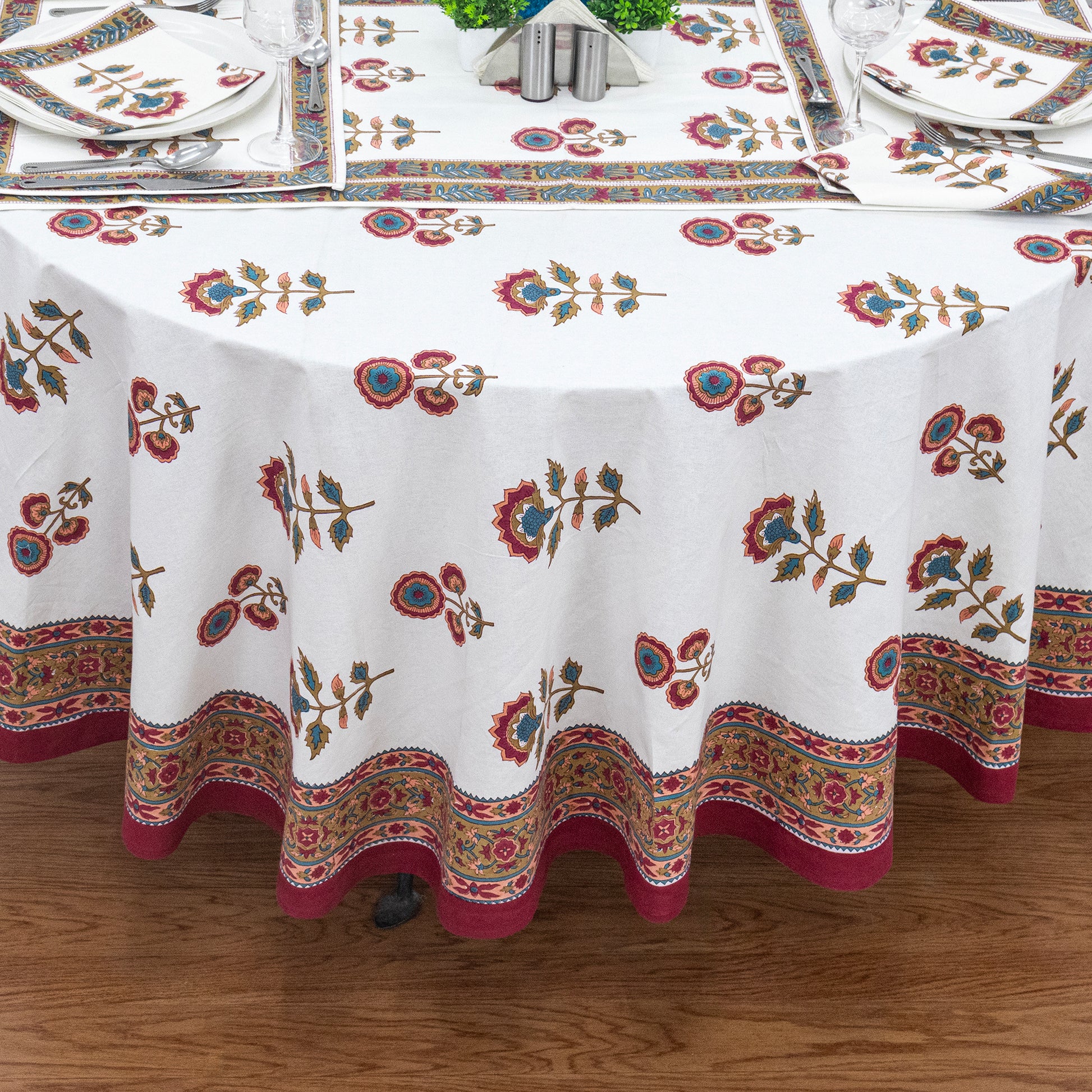 Floral Handmade Block Printed Cotton Tablecloth - My Store