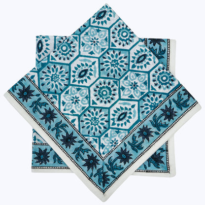 Blue and White Hand Block Printed Cotton Napkin Set Of 4 - My Store