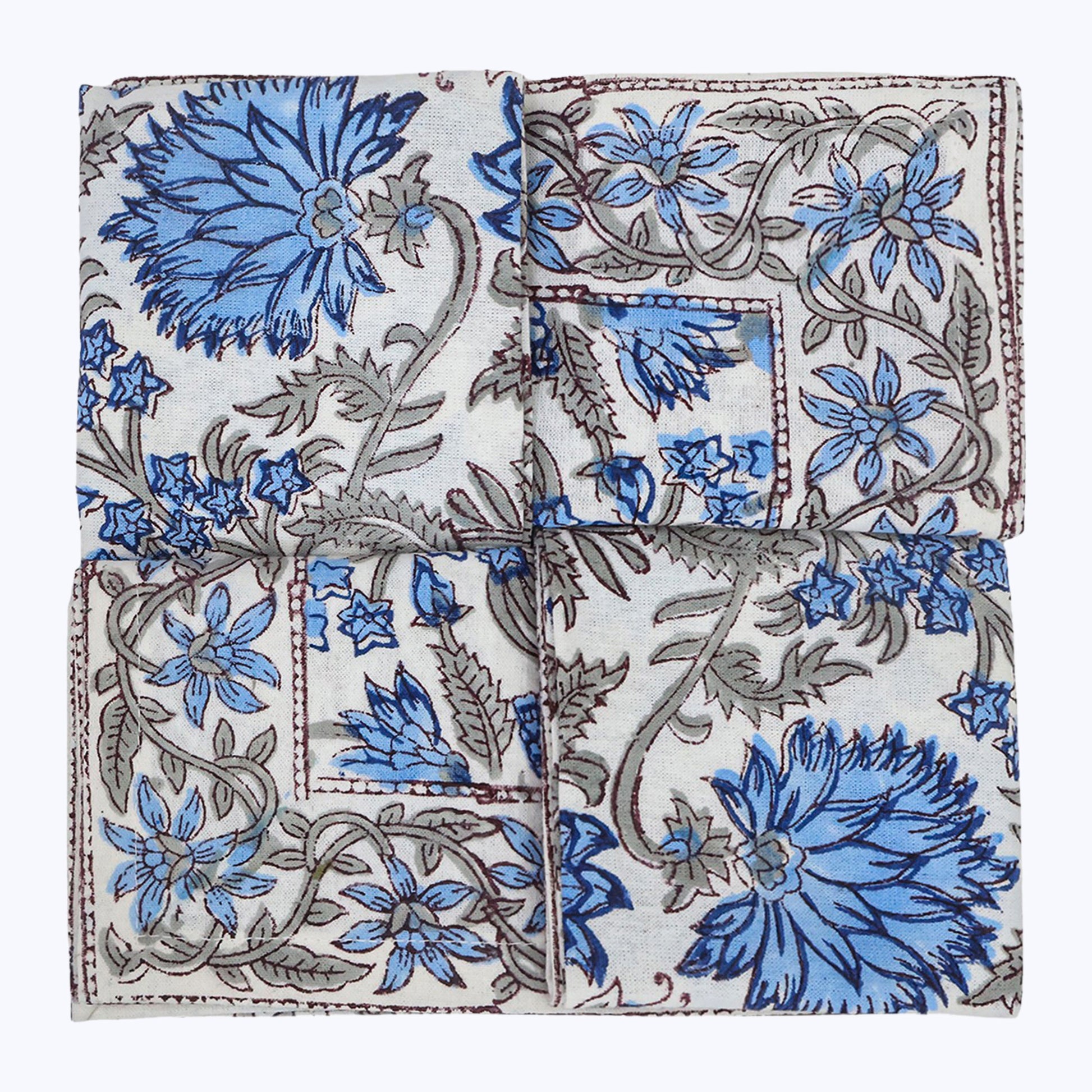 Blue and White Hand Block Printed Cotton Napkins Set Of 4 - My Store