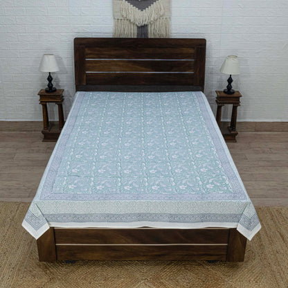 Cotton Bedsheet – Hand Block Floral Print – Blue & White – King, Queen, Twin Sizes - My Store