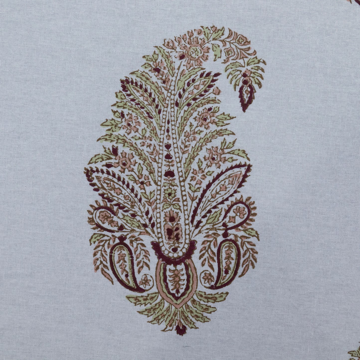 Cotton Bedsheet – Hand Block Floral Print – White & Green – King, Queen, Twin Sizes - My Store