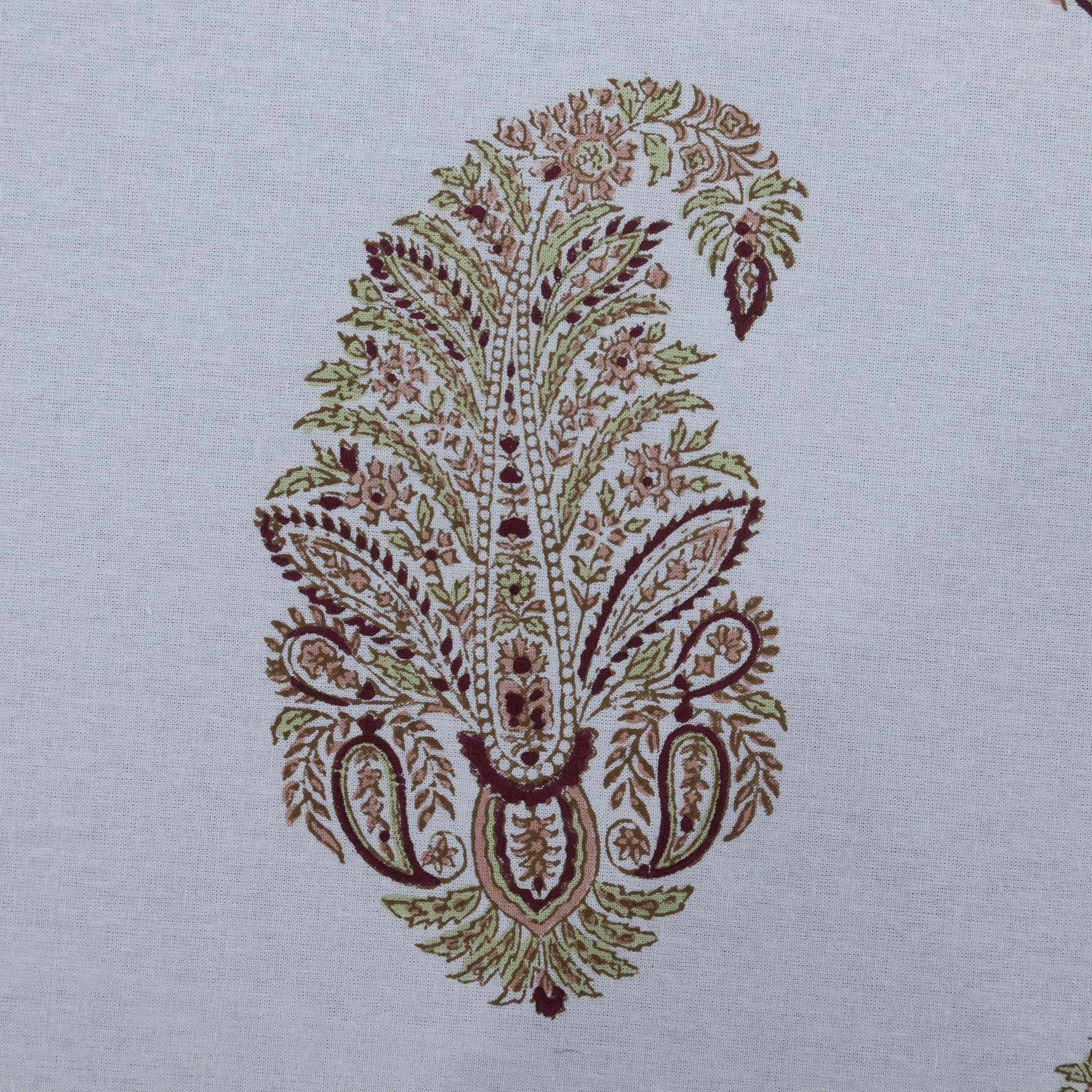 Cotton Bedsheet – Hand Block Floral Print – White & Green – King, Queen, Twin Sizes - My Store