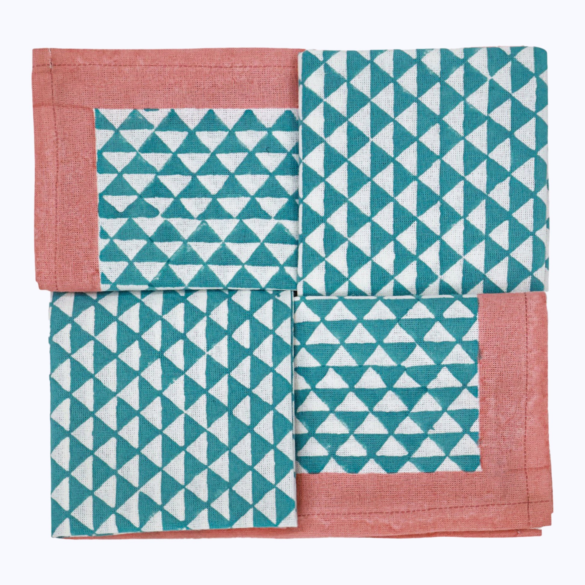 Green and Pink Block Printed Cotton Napkins Set Of 4 - My Store