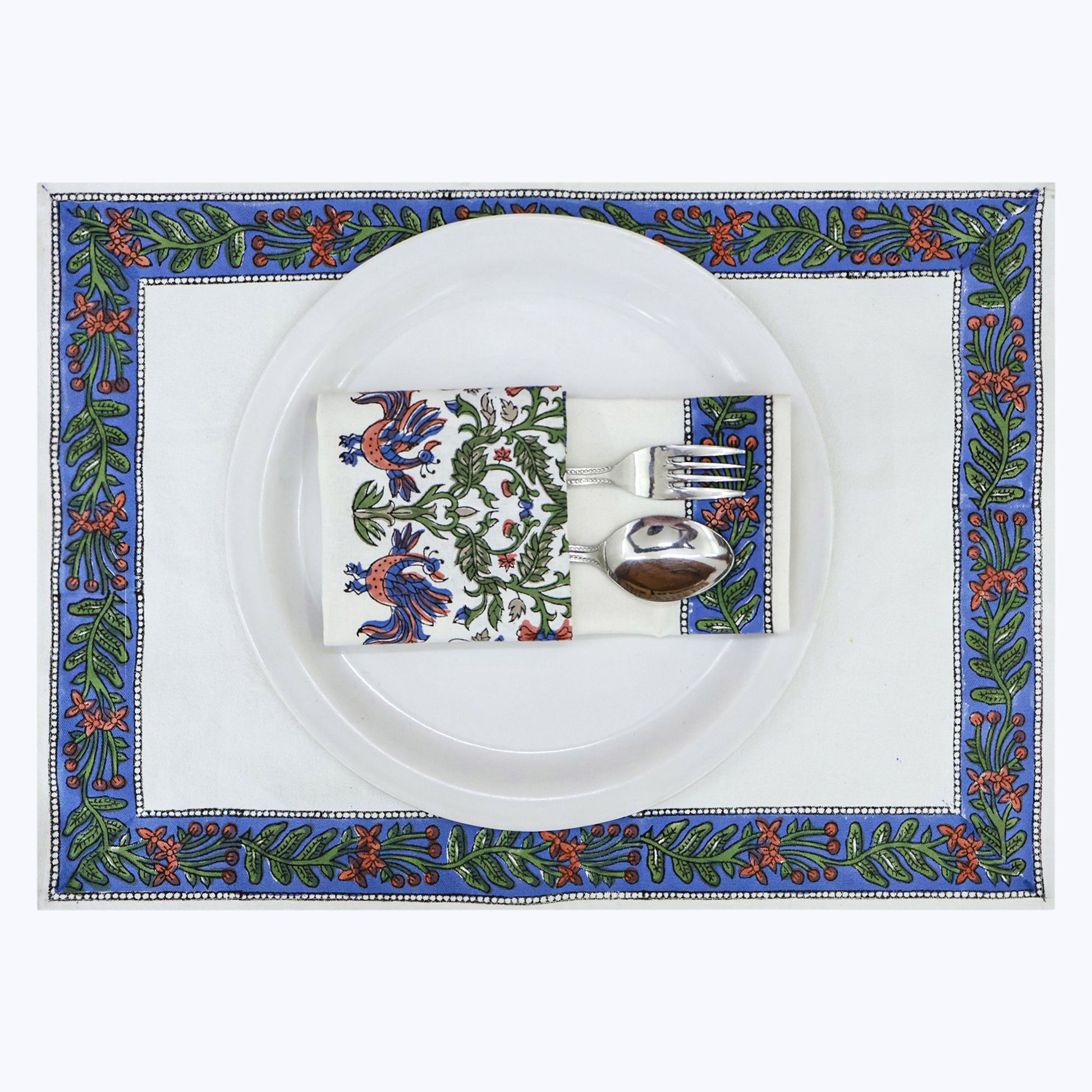 Purple and White Hand Block Printed Cotton Napkins Set Of 4 - My Store